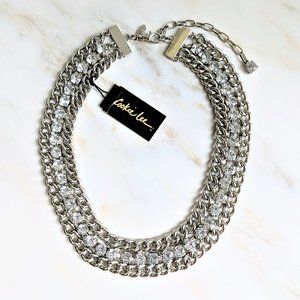 Cookie Lee Silver Tone Chunky Crystal Rhinestone Necklace